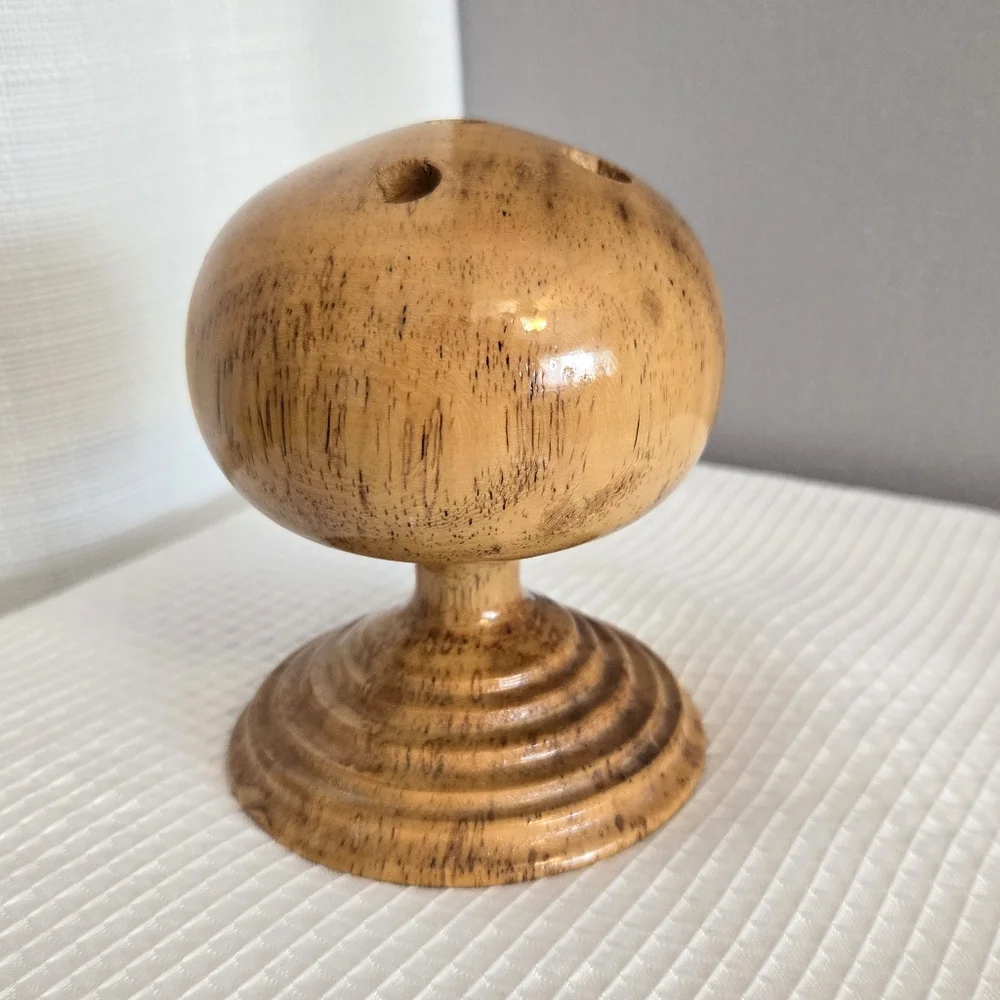 Wood Hand Turned Pen Pencil Holder Ball Pedestal Office Desk MCM Style